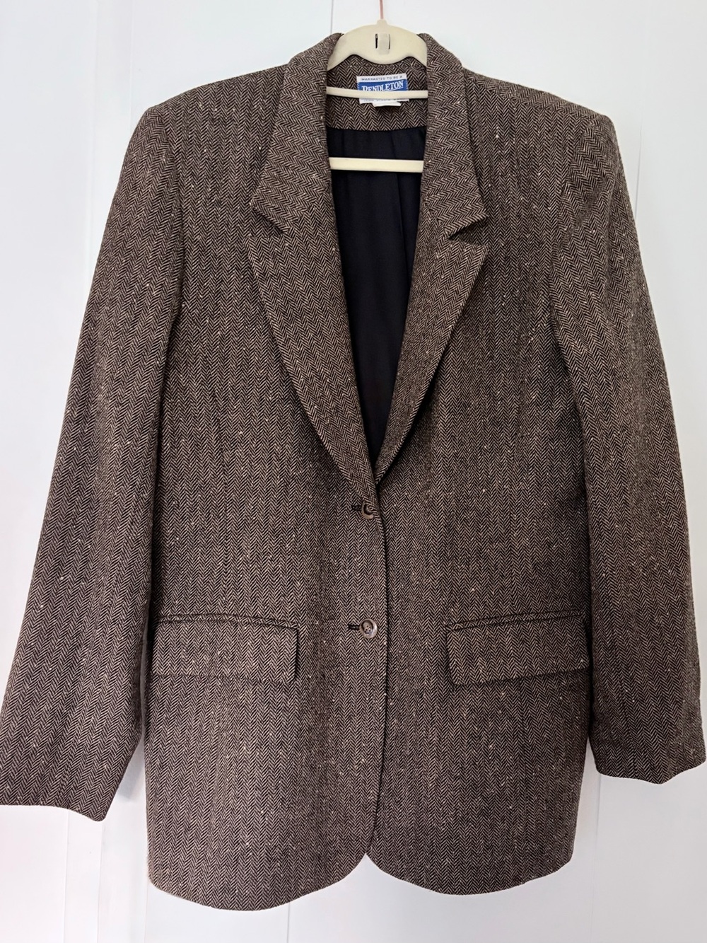 Pendleton Classic Brown Herringbone Blazer Jacket | Vintage 18 Tall | Oversized